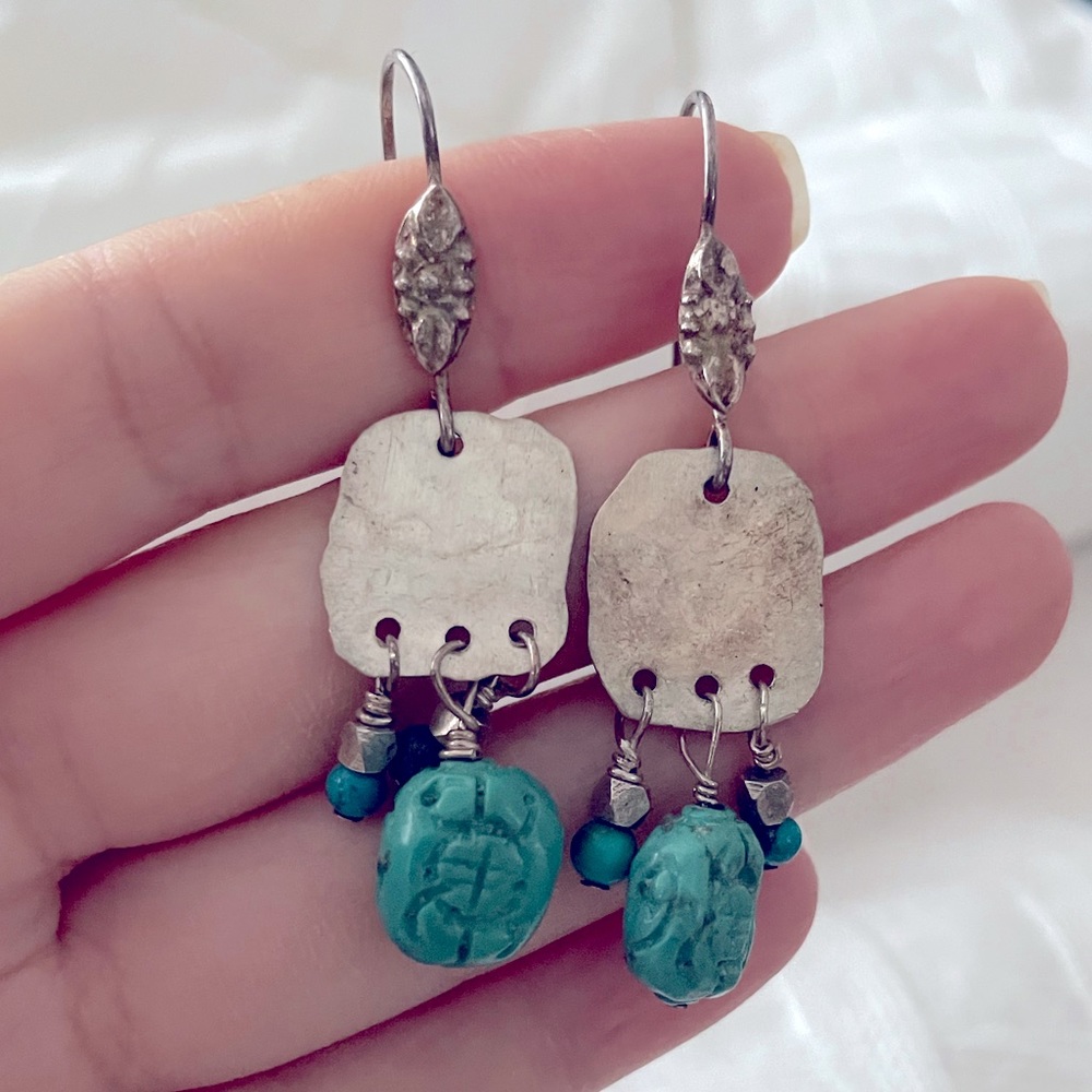 Treasure Dangle Floral rustic vintage Native Turquoise Mojave Silver handcrafted